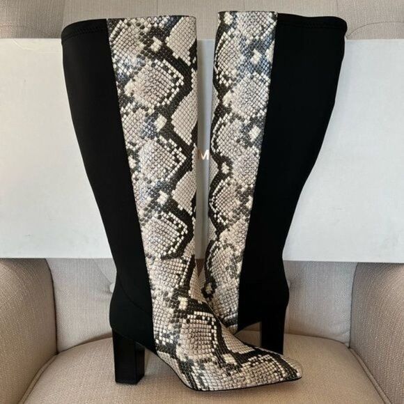 Good American The Statement Mix Knee High Boot in Python Print/Stone Leather 7.5 - Picture 2 of 8